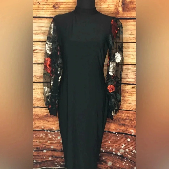 Embroidered Floral Puff Sleeve Dress - Picture 13 of 15